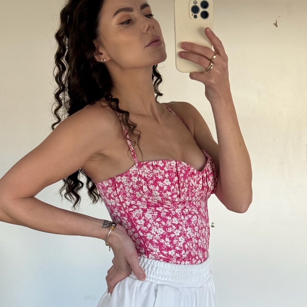 Size S / NWT / ZARA Floral Pink Corset Bodysuit